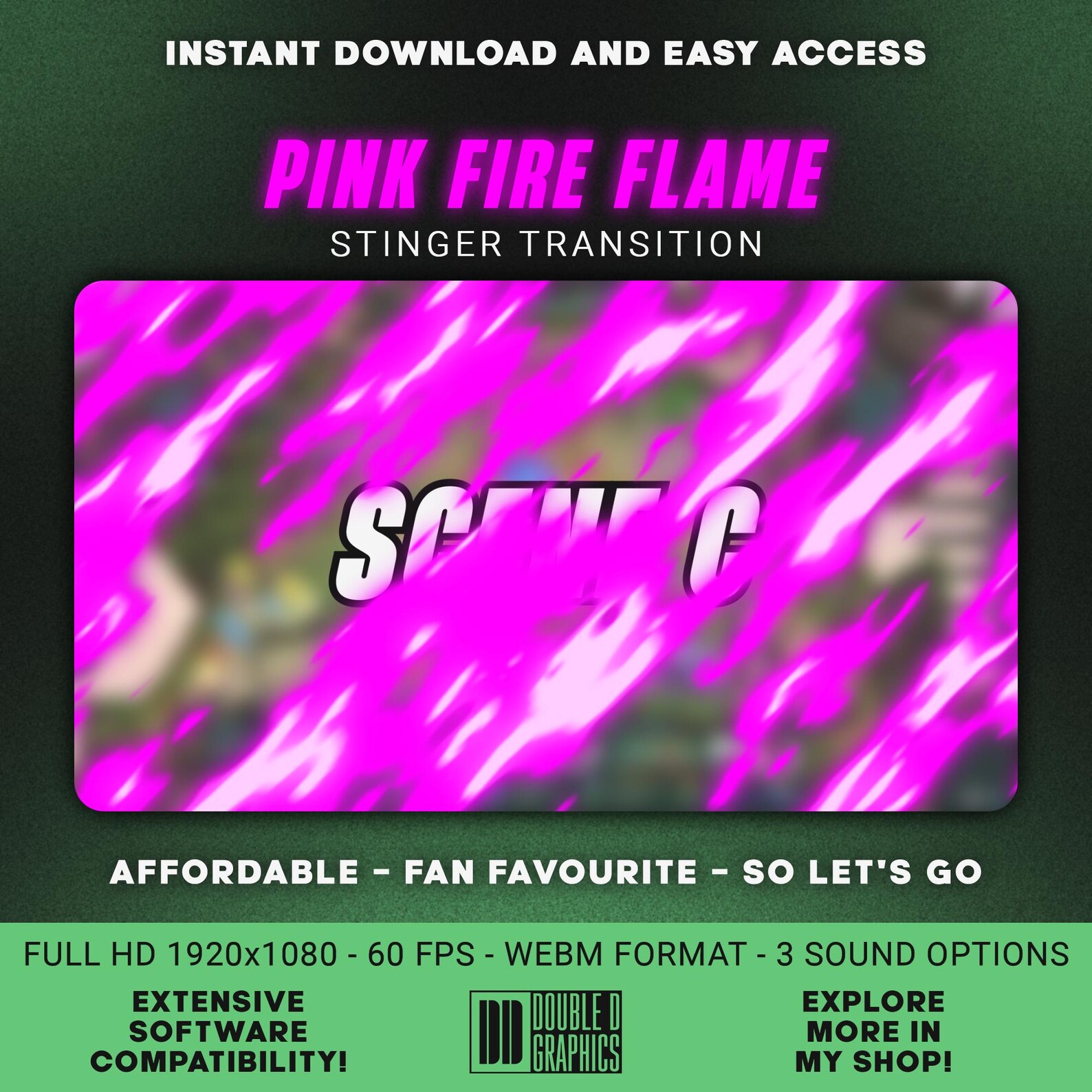 Pink Fire Flame Stream Stinger Transition, Animated Scenes, OBS or ...
