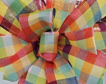 Spring Stripes Wreath Bow, Wreath Attachment, Porch Light Bow, Lantern Bow, Floral Arrangement Bow, Swag Bow, Mailbox Bow