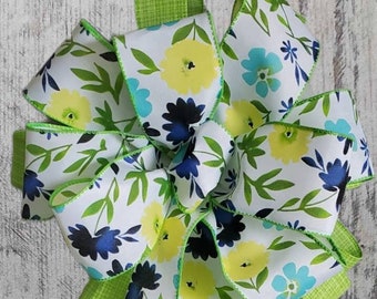 Spring Floral Wreath Bow, Wreath Attachment, Porch Light Bow, Lantern Bow, Floral Arrangement Bow, Swag Bow, Mailbox Bow