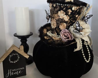Skully Top Hat, Halloween Decor, Centerpiece, Halloween Accent, Wreath Attachment, Steam Punk,#WAAM