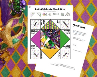 Mardi Gras Fortune Teller Game: Paper Cootie Catcher (Digital File)