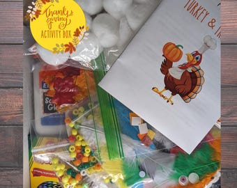 Turkey and Trimmings Craft & Activity Box, Thanksgiving Table, Fall Decorations
