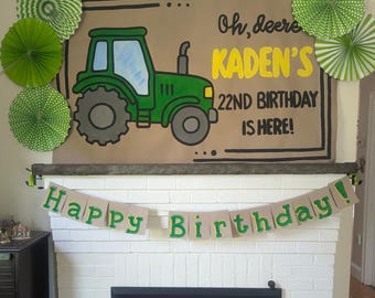 Custom Painted Birthday Banner | Tractor Party Decor | Farm Theme