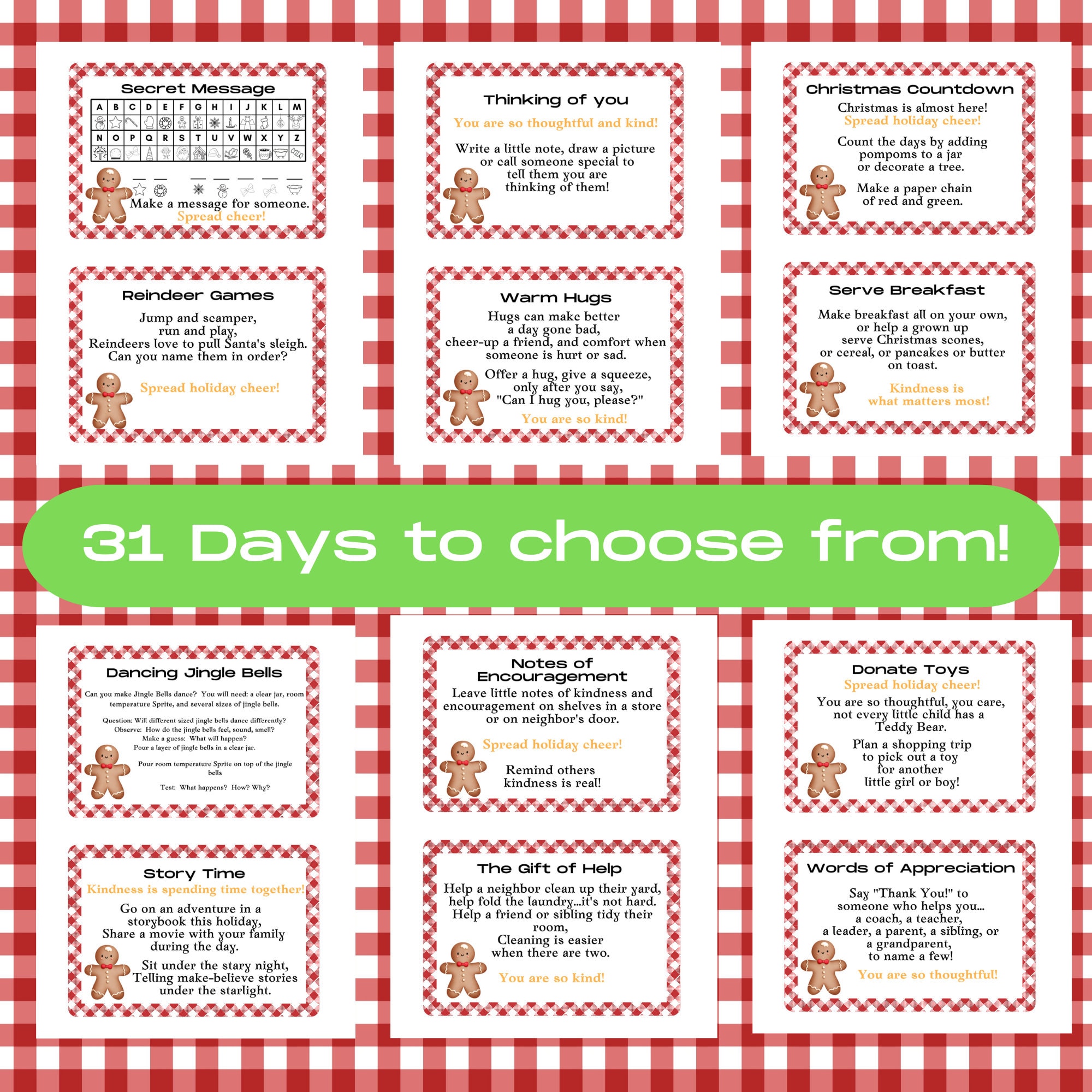 Printable Christmas Advent, 30 Days of Christmas, Elf Christmas Advent
