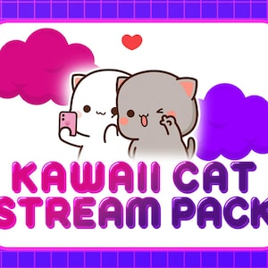 Kawaii Cat Mochi Twitch Stream Package: Animated Screens & Panels (Digital File)