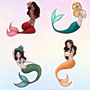 Colorful Mermaid Stickers (Sticker Bundle or Sold Separately), Pinup, Journal Sticker, Magical Mermaid Set Cute Aesthetic