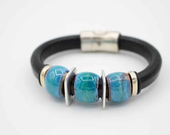 Womens Leather Statement Jewelry, Bracelet for Her