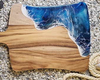 Holzbrett Meer Ozean Ocean Art Frühstücksbrett Schneidebrett Resin Harz Servierbrett Geschenk TK-Kunst Holz Wellen Servieren