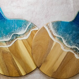 Holzbrett Meer Ozean Ocean Art Frühstücksbrett Schneidebrett Resin Harz Servierbrett Geschenk TK-Kunst Holz Wellen Servieren Bild 5