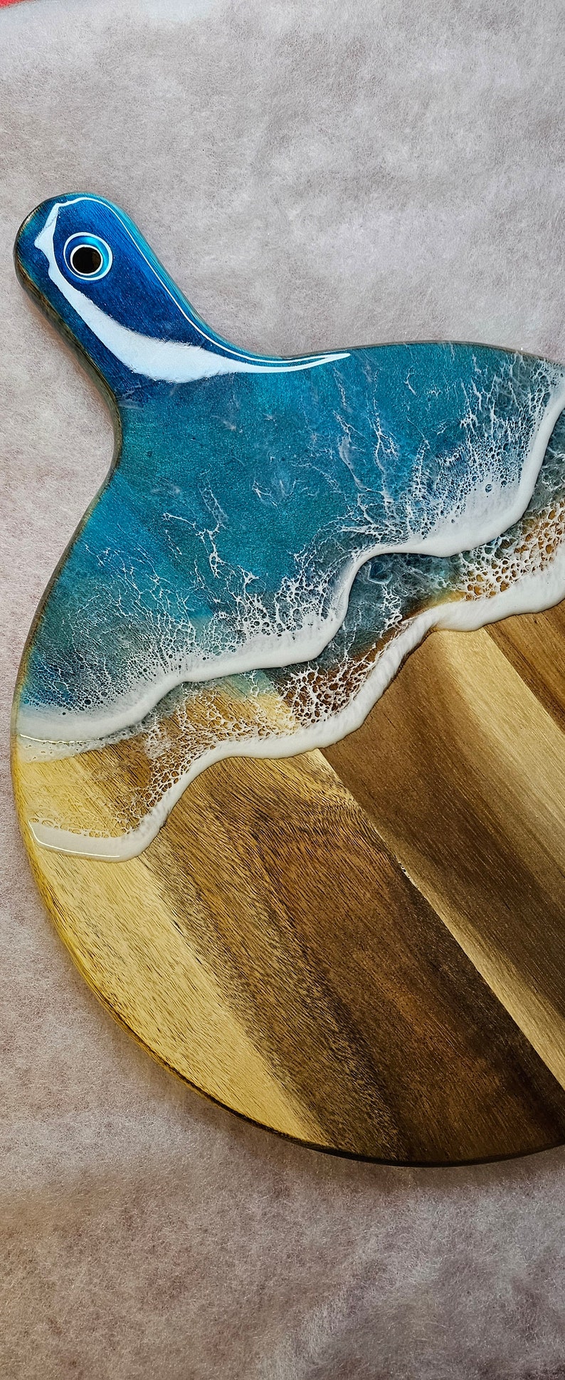 Holzbrett Meer Ozean Ocean Art Frühstücksbrett Schneidebrett Resin Harz Servierbrett Geschenk TK-Kunst Holz Wellen Servieren Nr. 1 Rund 40 x 30cm