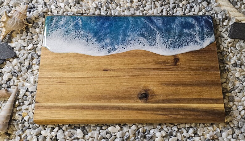 Holzbrett Meer Ozean Ocean Art Frühstücksbrett Schneidebrett Resin Harz Servierbrett Geschenk TK-Kunst Holz Wellen Servieren Nr 1 Grösse 23x15cm