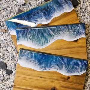 Holzbrett Meer Ozean Ocean Art Frühstücksbrett Schneidebrett Resin Harz Servierbrett Geschenk TK-Kunst Holz Wellen Servieren Bild 1