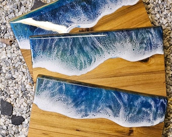 Holzbrett Meer Ozean Ocean Art Frühstücksbrett Schneidebrett Resin Harz Servierbrett Geschenk TK-Kunst Holz Wellen Servieren