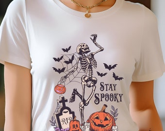 Stay Spooky Shirt, Halloween Skeleton Shirt, Spooky Skeleton Shirt, Halloween Gift, Spooky Season Shirt, Dancing Skeleton Shirt, Pumpkin Tee