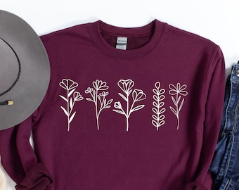 Flowers Sweatshirt, Wildflower Hoodie, Wild Flowers Sweatshirt, Cute Floral, Flower, Gift for Women, Best Friend Gift, Cute Boho Hoodie