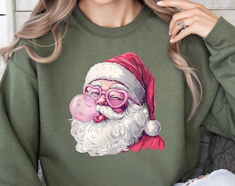 Retro Santa Sweater, Santa Bubble Gum Christmas Sweatshirt, Retro Santa Claus, Cute Christmas Tee, Holiday Clothing Women, Chrıstmas Family