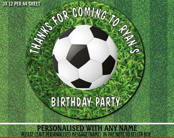 36 Personalised football stickers, thankyou for coming to my party Ideal for children's parties, party bags, sweet cones 6cm round stickers