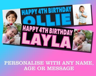 Personalised Photo Banner for Birthday, Christening, Anniversary, celebration, Party, Parties, Decoration, Any Name, Age, Colour 2 per order