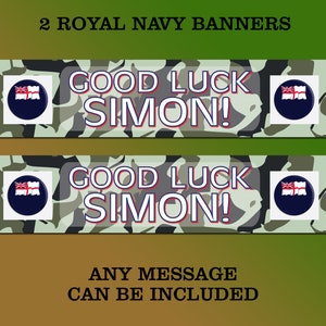 2 Personalised Royal Navy Birthday christening Banners camo camouflage