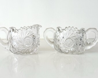 Antique Crystal Sugar Bowl and Creamer Set