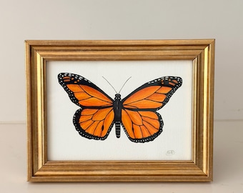 Original Monarch Butterfly Watercolor Painting | Gold Vintage Frame Nature Art