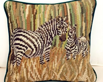 Zebras Needlepoint Pillow