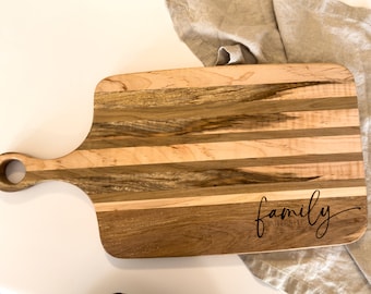 Engraved Solid Wood Charcuterie Board | Wood Cutting Board With Handle