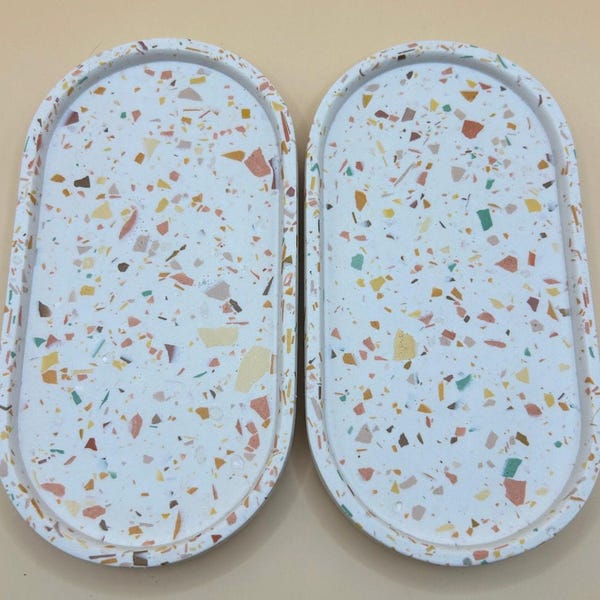 Bandeja decorativa de terrazo en tonos tierra, plato para mesa de centro, decoración del hogar, joyero, bandeja para velas