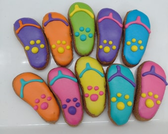 6 pk Small Dog Cookie, Summer Pet Treat, Dog Bakery, Summertime Treat, Grain Free Dog Cookies, Mini Flip Flop Cookie, Handmade Dog Treat