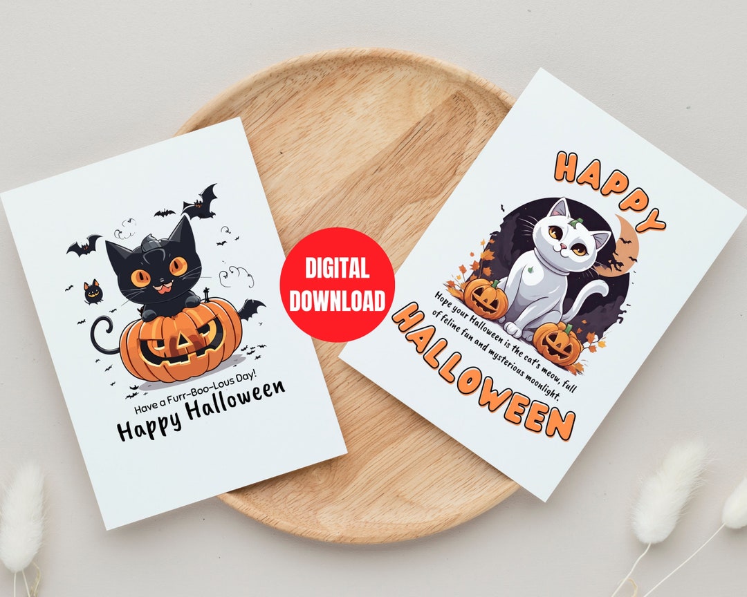 Printable Halloween Cards Happy Halloween Cat Cards Funny Etsy