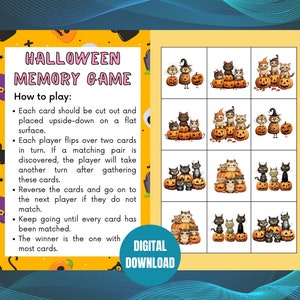 Halloween Memory Card Game | Halloween Game | Halloween Game Night | Halloween Party Game | Printable | Cat Theme | Digital Download
