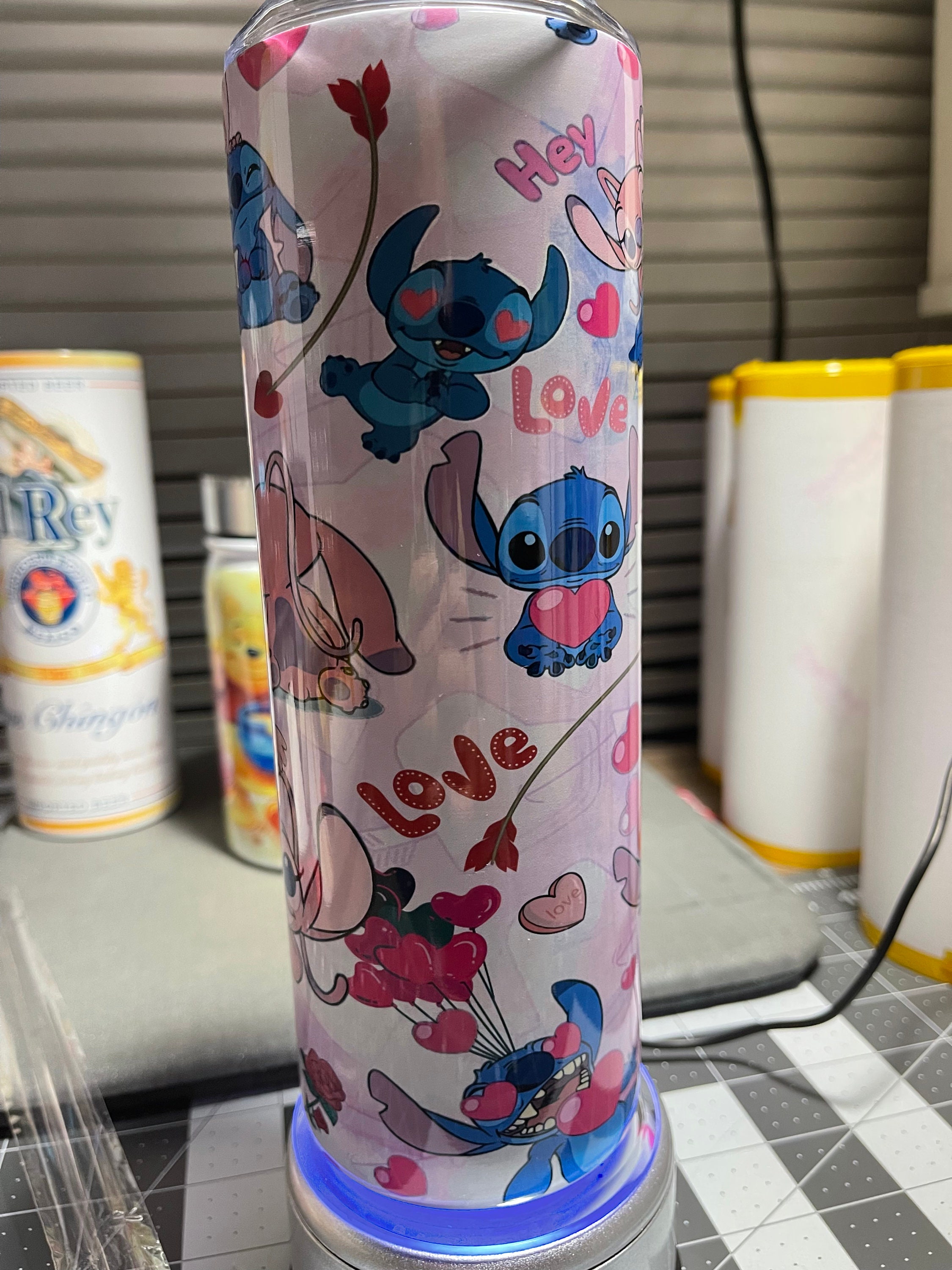 Stitch and Angel Love Kiss 20 Fl Oz Metal Skinny Tumbler With Straw and Lid,  Stitch Cups, Disney Inspired Cups 