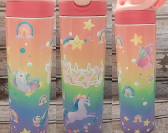 Gobelet licorne, gobelet personnalisé pour enfants, gobelet pour fille, gobelet personnalisé, bouteilles d'eau pour enfants, gobelet pour la rentrée des classes, gobelet pour la rentrée des classes