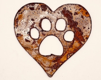 Rustic Paw Print Heart: Metal Ornament, Magnet, or Screen Saver