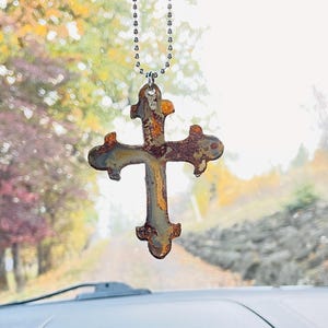 Rustic Metal Rearview Mirror Charm, Car Accessories in Cross and Angel designs