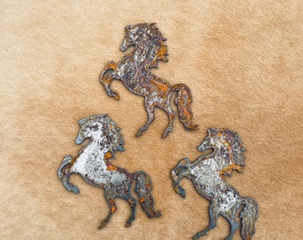 Rusty metal horses; Set of 3, rearing horses, wall decor, home accent, magnet, ornament