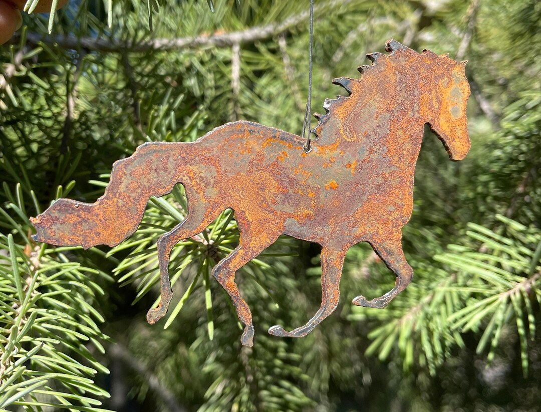 Stamped Metal Running Horses Rustic Metal Running Horse Christmas Ornament, Home Accent, Stencil ...