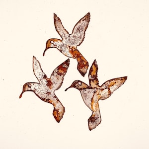 Rusty Metal Hummingbirds; 4&quot;, Set of 3,  Wall Art, Ornaments, Magnets, Craft, Stencil, Garden Yard art, rustic home decor