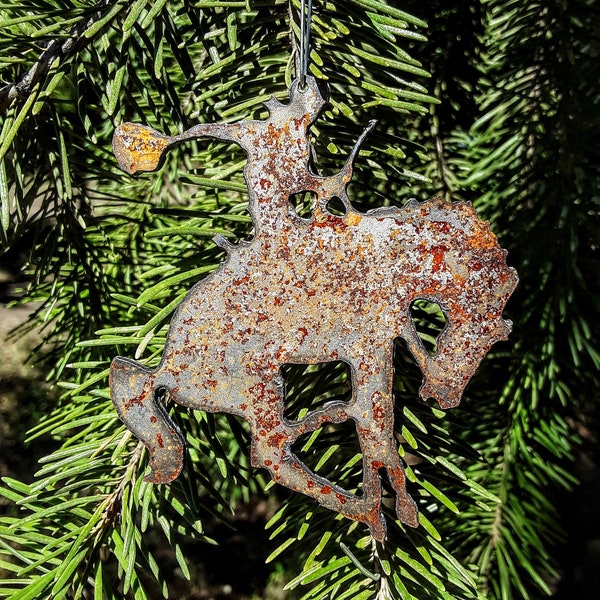 Rustic Metal Bucking Horse and Cowboy; ornament, home accent, stencil