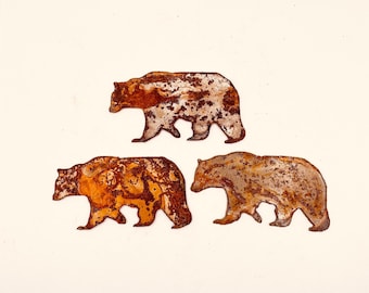Rusty Metal Bear Ornaments: Rustic Home & Garden Decor, Set of 3