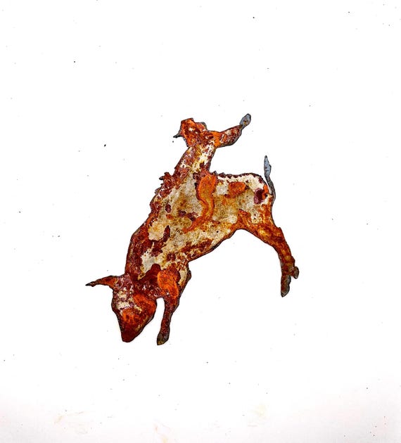 Rustic Metal Bullrider Silhouette: 6" Cowboy Home Decor