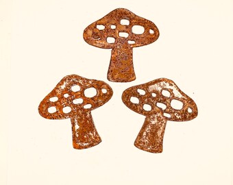 Mushrooms Toadstools rustic metal accent 3" ornaments magnets home garden decor art craft supply