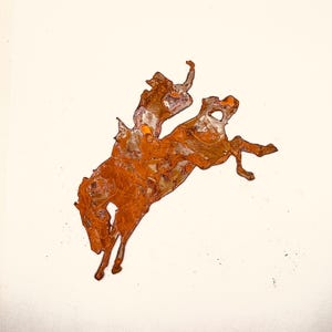 6&quot; Rustic Metal Rodeo Cowboy; bareback bronc rider, wall hanging, magnet, western home accent, stencil, craft supplies