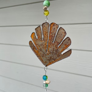 Rusty Metal Beach Wind Chime; ocean, seahorse, starfish, seashell; rustic metal art for your patio, garden, outdoors, home accent