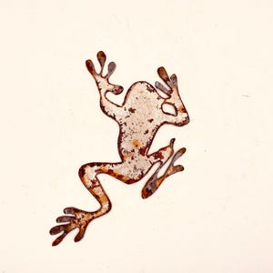 Rusty Metal Frog; 6&quot; climbing tree frog, crafts, garden art, stencil, magnet, home accent
