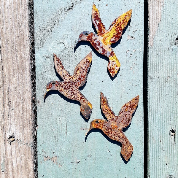 Rusty Metal Hummingbirds; Set of 3,  Wall Art, Ornaments, Magnets, Craft, Stencil, Garden Yard Decor
