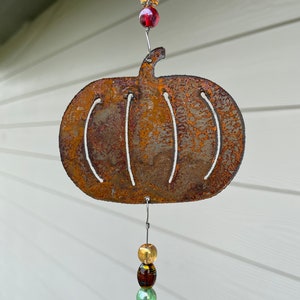 Autumn Fall Wind Chime rustic leaves pumpkin metal art for patio garden outdoor home accent