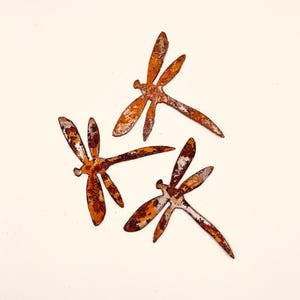 Rusty Metal Dragonflies; 3&quot;, Set of 3, rustic home decor, garden yard art, crafts, signs, stencils, ornaments, magnets