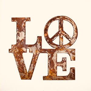 Letrero de metal rústico "Amor y Paz", 15 cm, para decoración de pared de jardín, hogar, arte y manualidades.