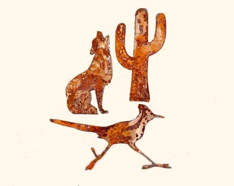Rusty Metal Roadrunner, Cactus, Coyote - Southwest Rustic Home Accent